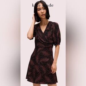 Kate Spade Meadow wrap dress black pink micro floral mini short sleeve small sz2